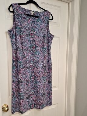 Talbots Sleeveless Paisley Sheath Dress in Teal and Pink